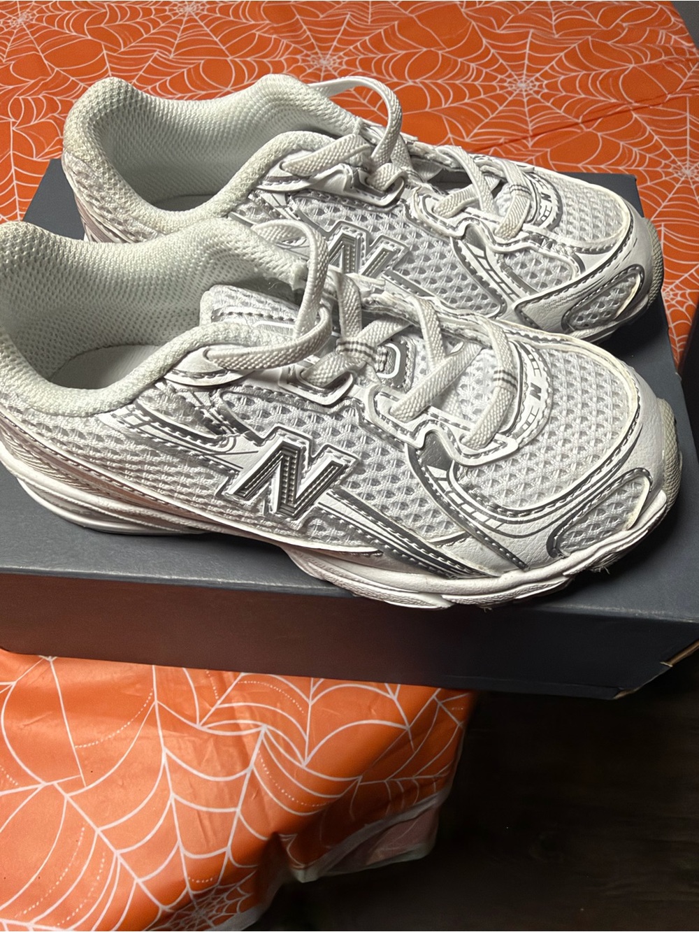 New Balance Kids White and Silver Mesh Sneakers